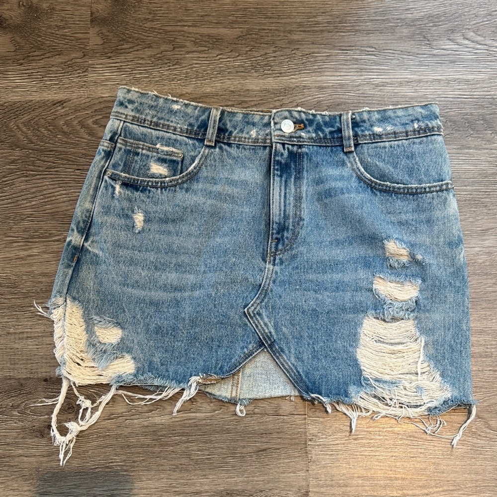 Zara Blue Distressed Mini Skirt